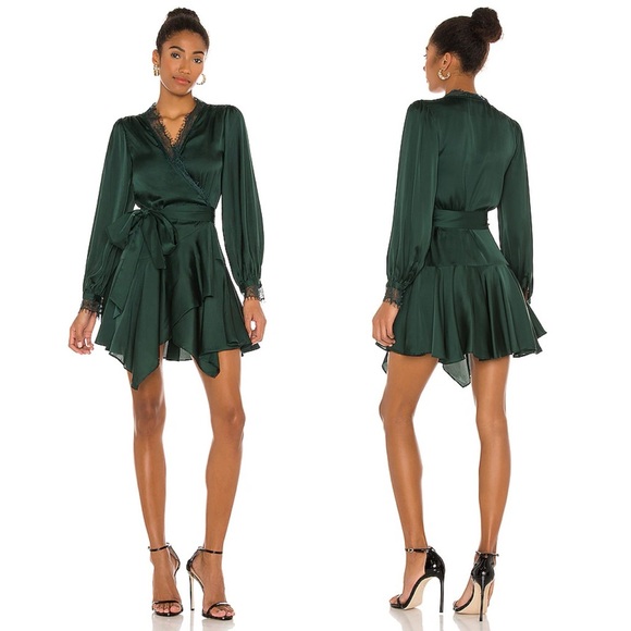 Lovers + Friends Dresses & Skirts - NEW Lovers & Friends $288 NADEEN Dark Green Satin Mini Dress XS NWT